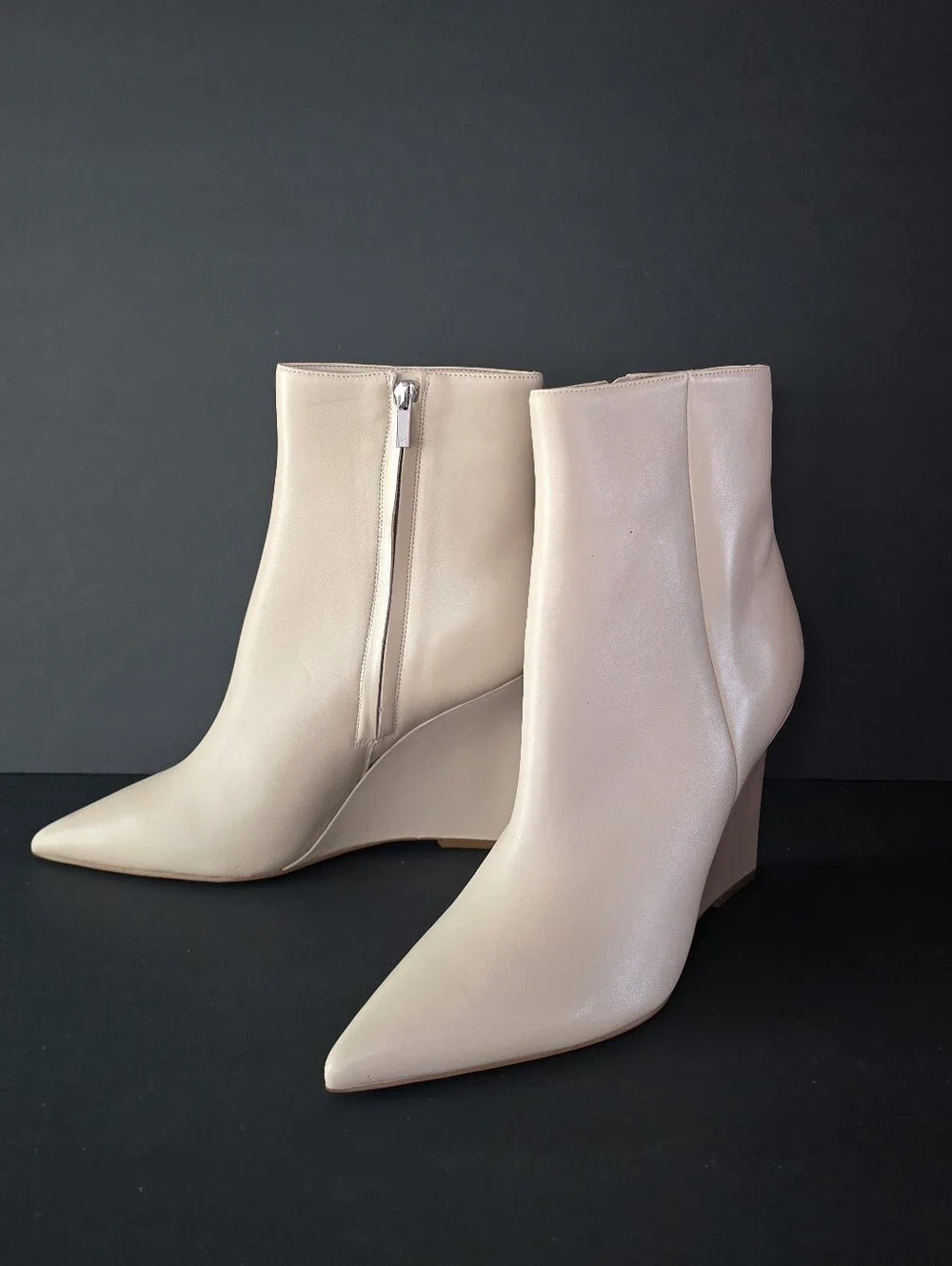 Marc Fisher Dayna Beige Leather Wedge Ankle Boots New Sz 11M